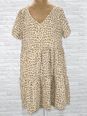 GAP Dress Leopard Animal Print Tiered Boho Tunic Flowy Cream Brown XL Tall